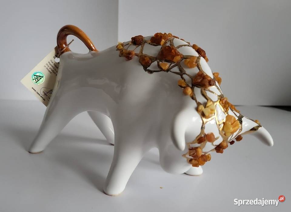 Byk Figurka Byczek ceramiczny ręcznie malowany Sierakowice