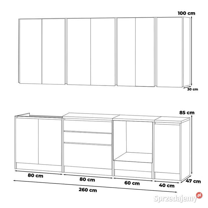 Meble Kuchenne Szare Z Drewnem Zestaw Bella