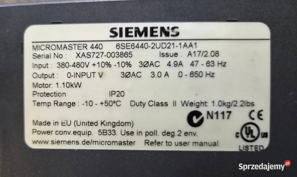 Przemiennik częstotliwości Falownik Siemens wielkopolskie Pleszew