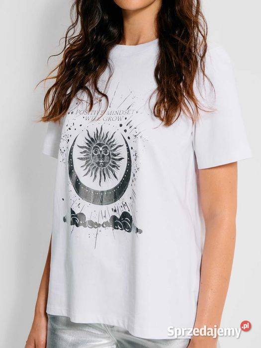 biały tshirt z nadrukiem Sinsay sprzedam