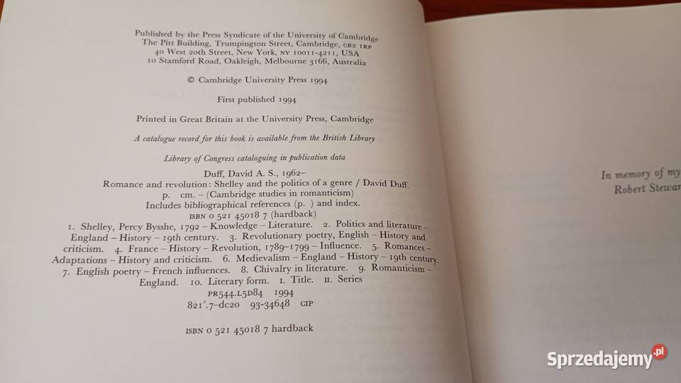 Romance and Revolution Shelley and the Politics ISBN 9780521450188 Podręczniki Gdańsk