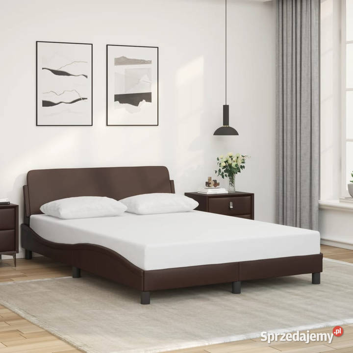 Rama łóżka z zagłówkiem brązowa sztuczna skóra 218cm Łóżka mazowieckie