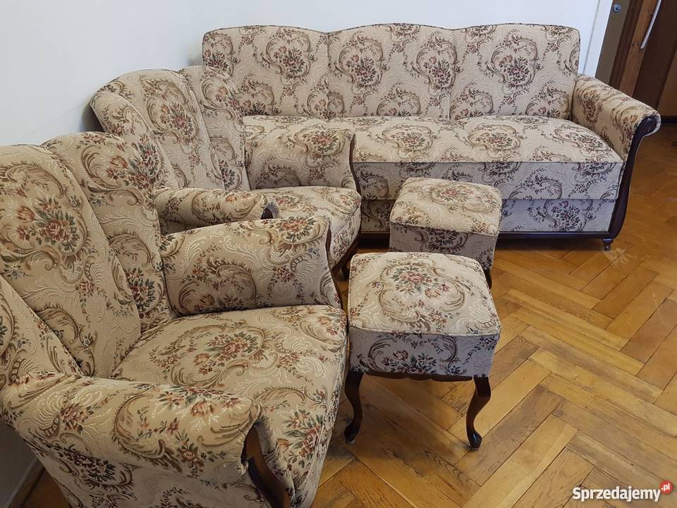 Kanapa rozkładana Lirka 2 fotele 2 pufy Antyki, Sztuka, Kolekcje