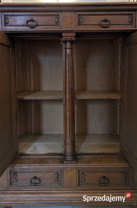 Piękna dębowa wysoka komodaszafka neorenesansowa Dąbrowa Górnicza