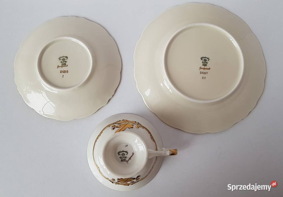Trio filiżanka spodeczek talerzyk Złoty Liść KPM Dąbrowa Górnicza