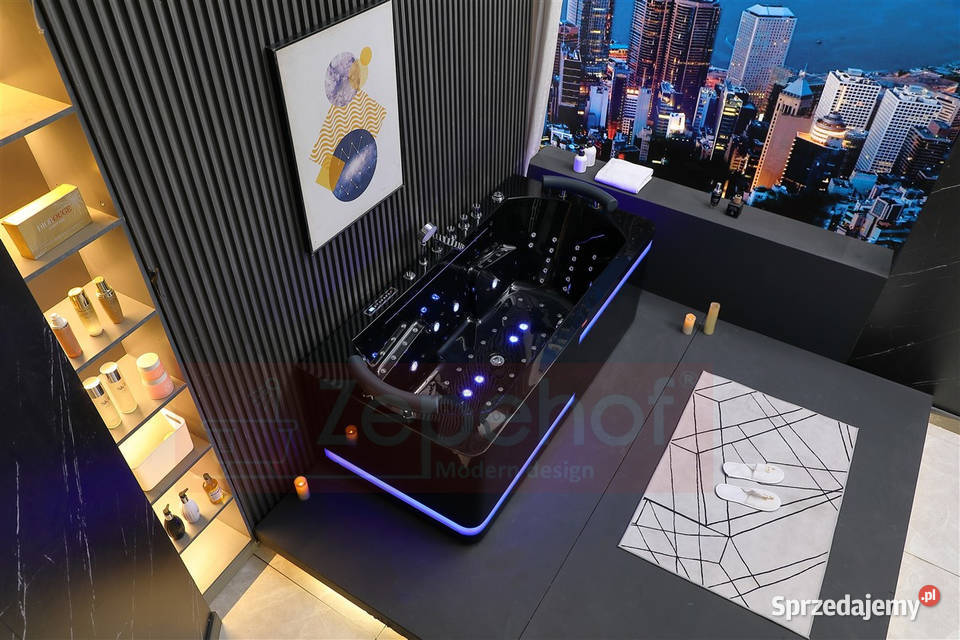 Czarna wanna z hydromasażem EBX869 prostokątna podlaskie Grabówka