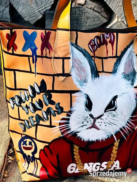 Duża torba szoperka ręcznie malowana stan czarny mazowieckie Warszawa