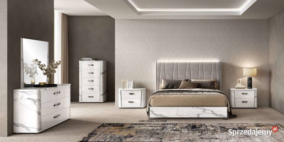 Nowoczesna sypialnia włoska biała z imitacją marmuru
