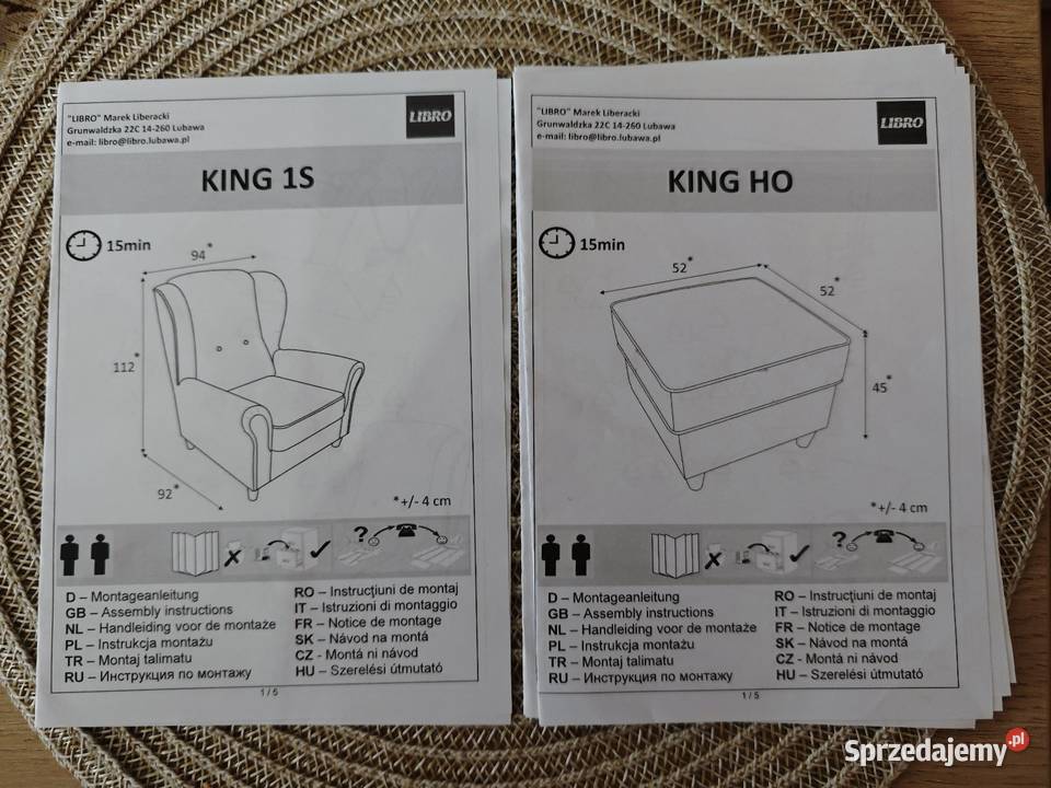 Dwa fotele pufa komplet Stan 94cm Częstochowa