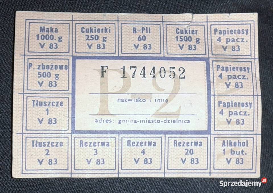 Kartka żywnościowa PRL P2 maj 1983 Chełm
