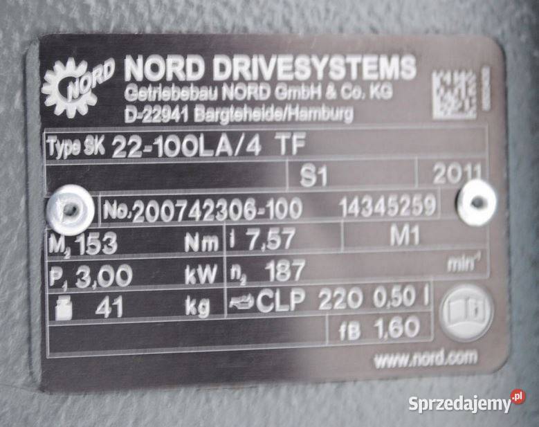 Motoreduktor 3kw 187obrmin Firmy NORD Kargowa sprzedam