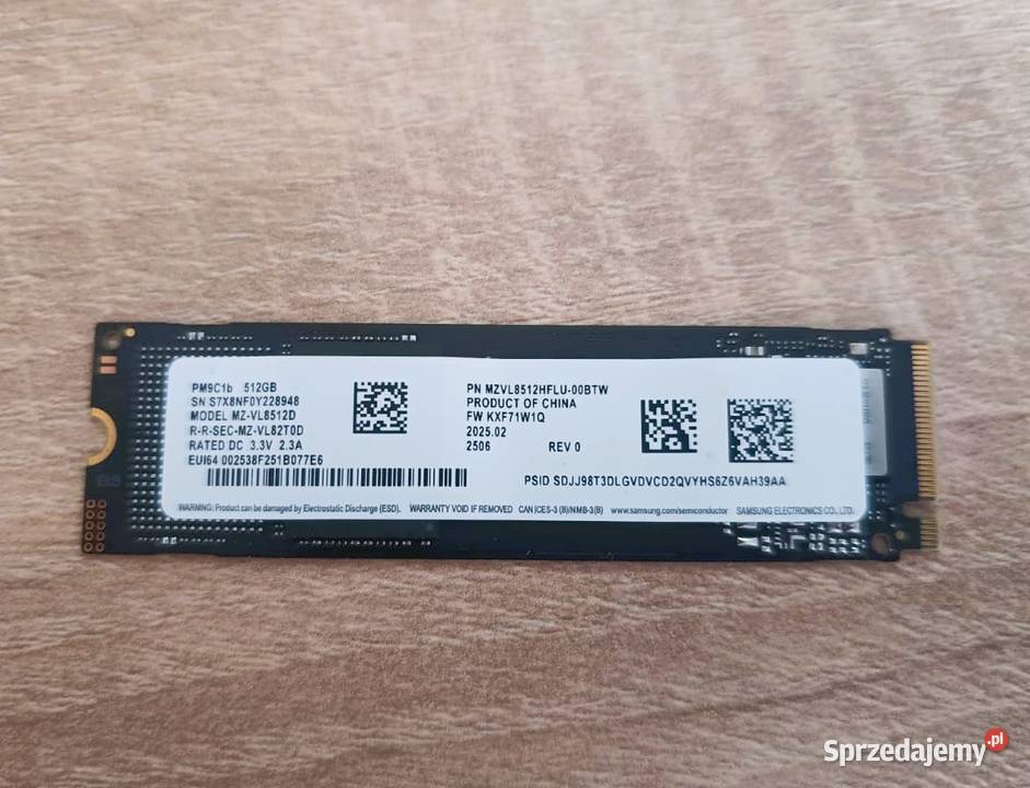 Samsung 512GB M2 PCIe NVMe PM9C1B MZVL8512D Pojemność 500 Elektronika Gliwice