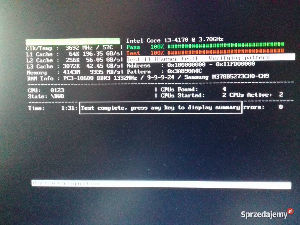 Samsung DDR3 4GB 1333MHz PC3 10600U DIMM używana Bydgoszcz