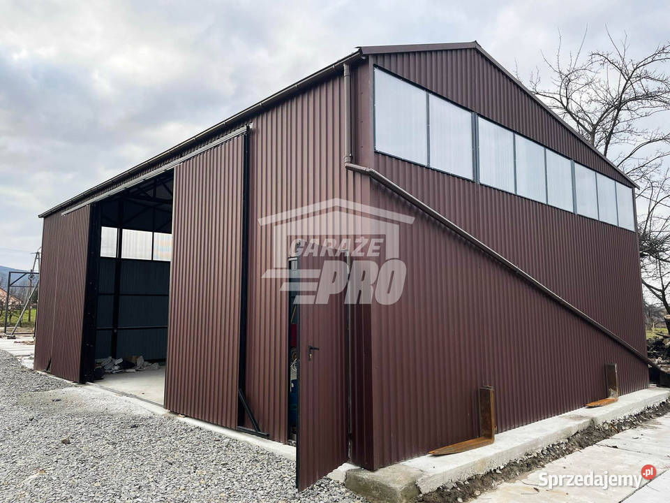Hala Garaż 12x8m brama przesówna drzwi rynny Busko-Zdrój