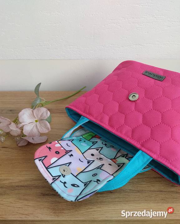 Różowa Torebka Koszyk w KOTKI handmade kolorowy Kraków