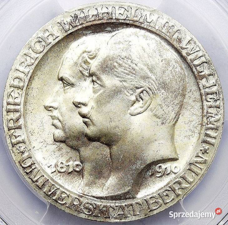 3 Marki 1910 r PCGS MS 64 Uniwersytet Berlin Węgorzewo sprzedam