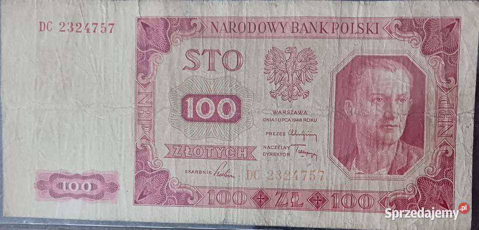 100 złotych Robotnik 1VII1948 r seria DC wielkopolskie Konin