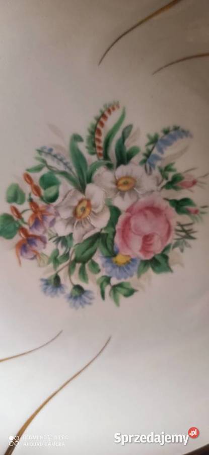 Patera z bukietem kwiatów Syg Inicjały AB 1945 Porcelana i szkło pomorskie