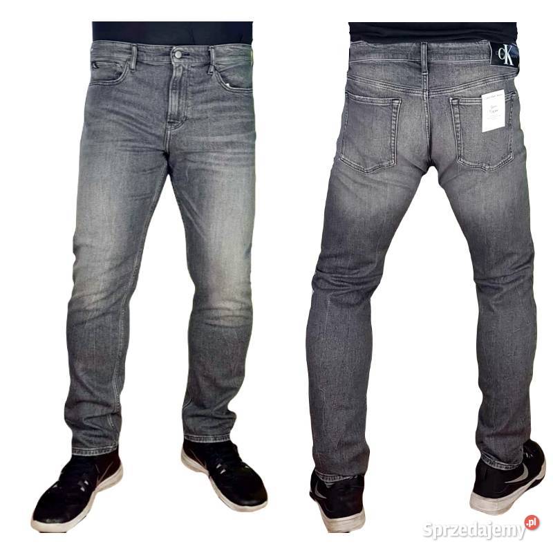Męskie jeansy Calvin Klein Jeans Slim Taper szary/srebrny Odzież codzienna