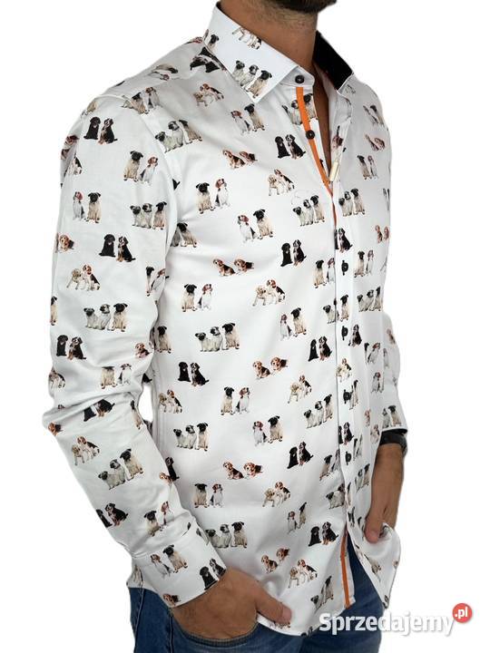 DANIEL BESSI Koszula męska fb128 biała pieski