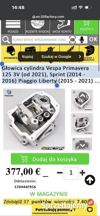 Głowica cylindra Piaggio Vespa Primavera Sprint wielkopolskie