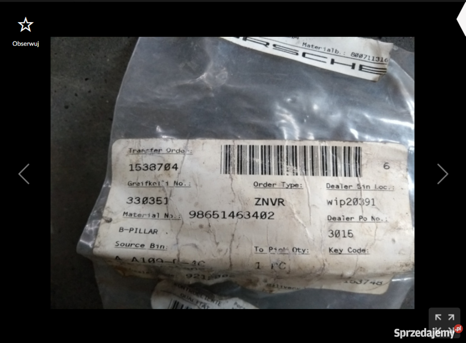 Pasek uszczelniający prawy Porsche 986