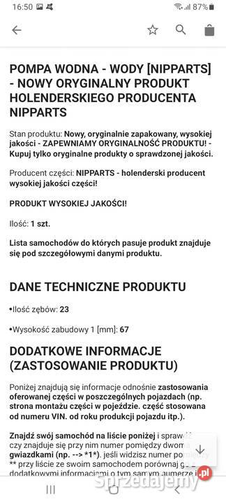 POMPA WODY NISSAN MICRA I 12 K10 pompy wody Motoryzacja Głogów sprzedam