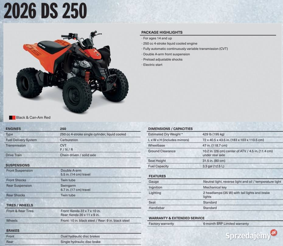 CanAm DS250 2026 3JTB black canam red quad małopolskie Nowy Sącz