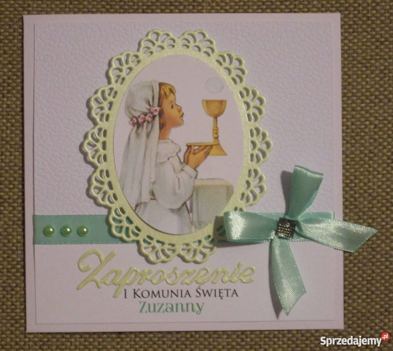 Zaproszenie komunijne dziewczynki Handmade Zbójno