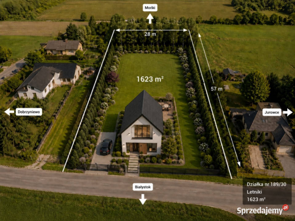 Działka 1623 m Letniki WZ Kształtna równa sucha 176zł/m2