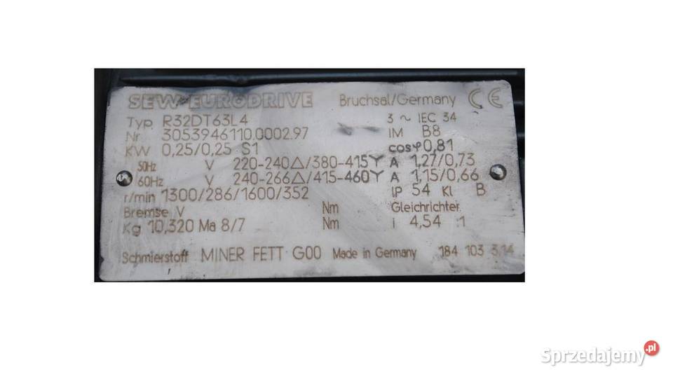 Motoreduktor 025kw 286obrmin Firmy SEW Kargowa