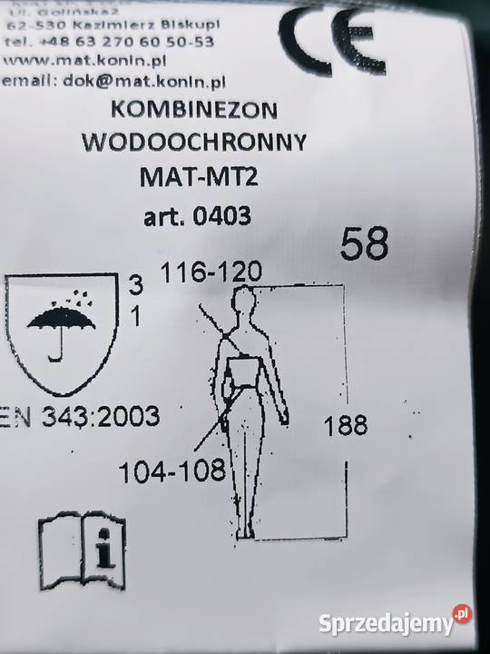 Kombinezon Wodoochronny MAT MT2 PCV 58 XL Pozostałe Rzeszów sprzedam