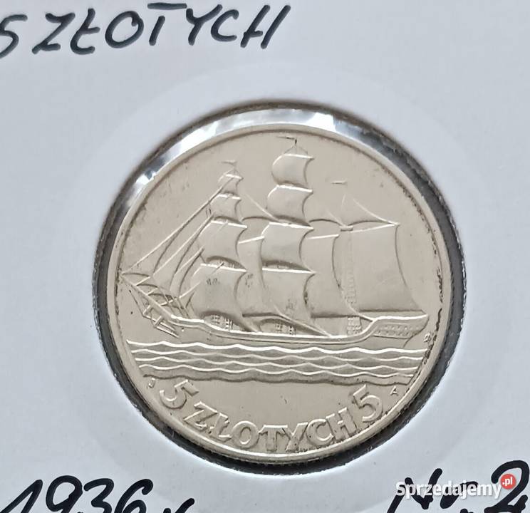 5 Żaglowiec 1936 r 2 Piękne oryginalne Numizmatyka Konin