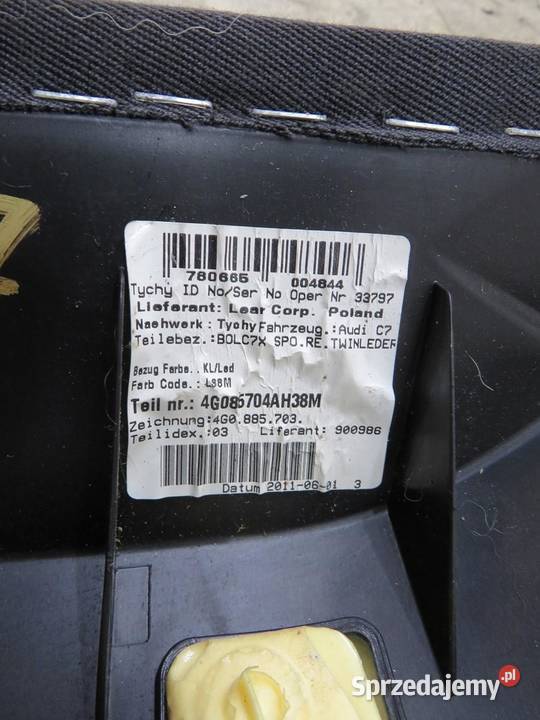 BOCZEK TYLNEJ KANAPY LEWY AUDI A7 4G 4G0885703