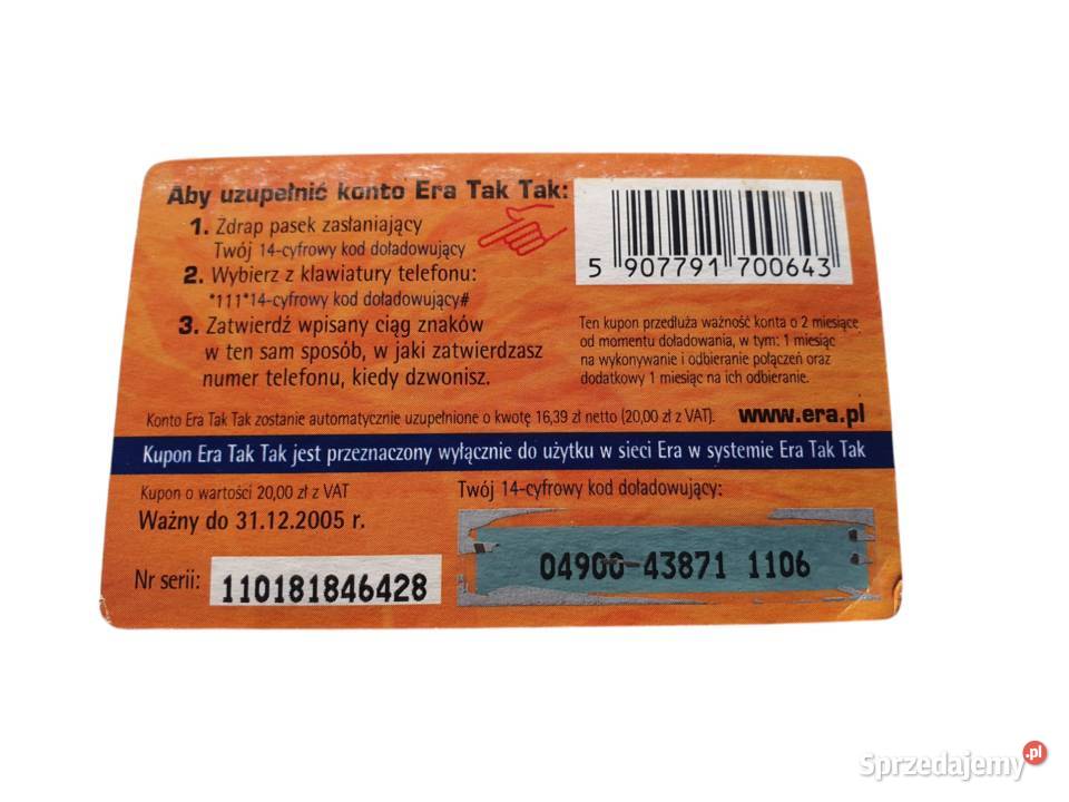 Stary kupon era tak tak 20zl karta doładowanie
