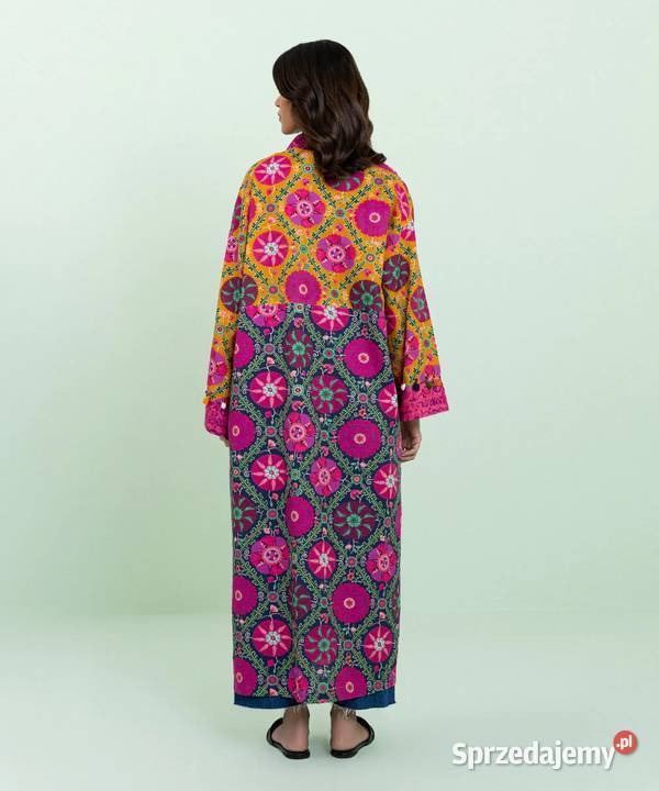 Długa narzutka kimono L 40 kolorowe bawełna folk Inny wzór