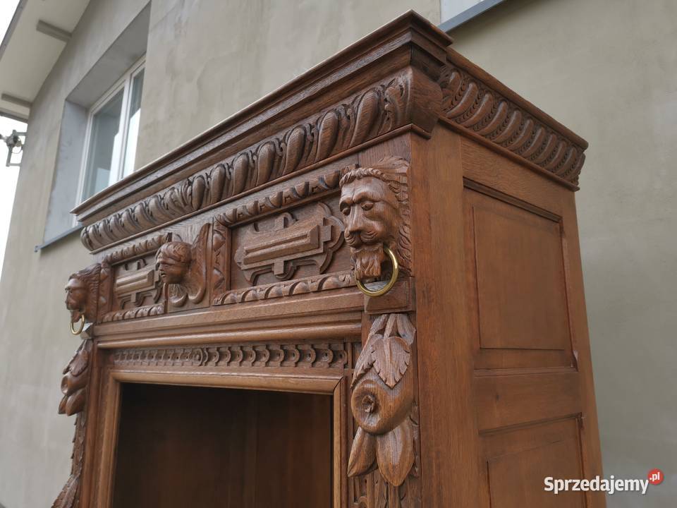 Neorenesansowa biblioteka regał kredens lity dąb Wałbrzych