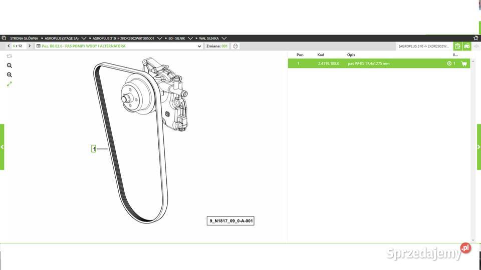 pasek pompy wody DeutzFahr Agrofarm Agroplus wielkopolskie