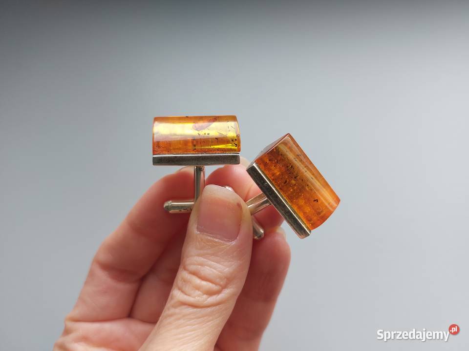srebrne spinki do mankietów bursztynowe srebro Poznań