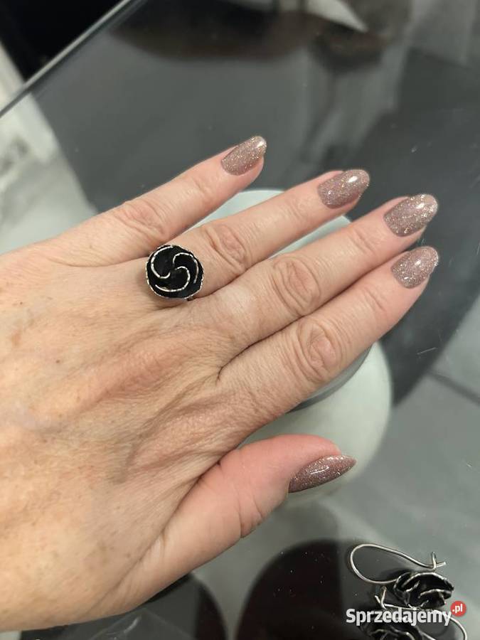 Srebrny różany komplet PRL śląskie Ruda Śląska