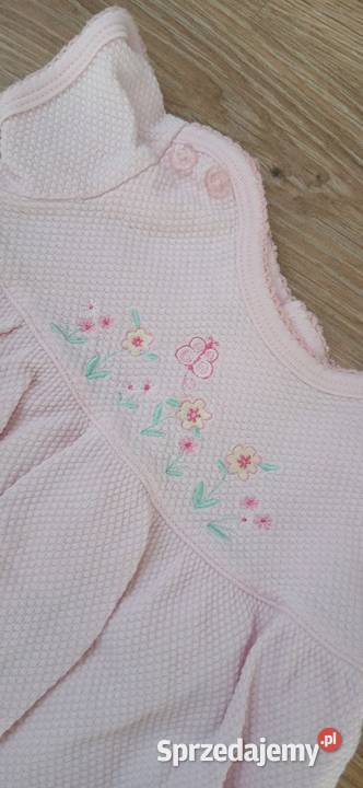 Sukienka pudrowy róż 03 mies haftowane kwiatki