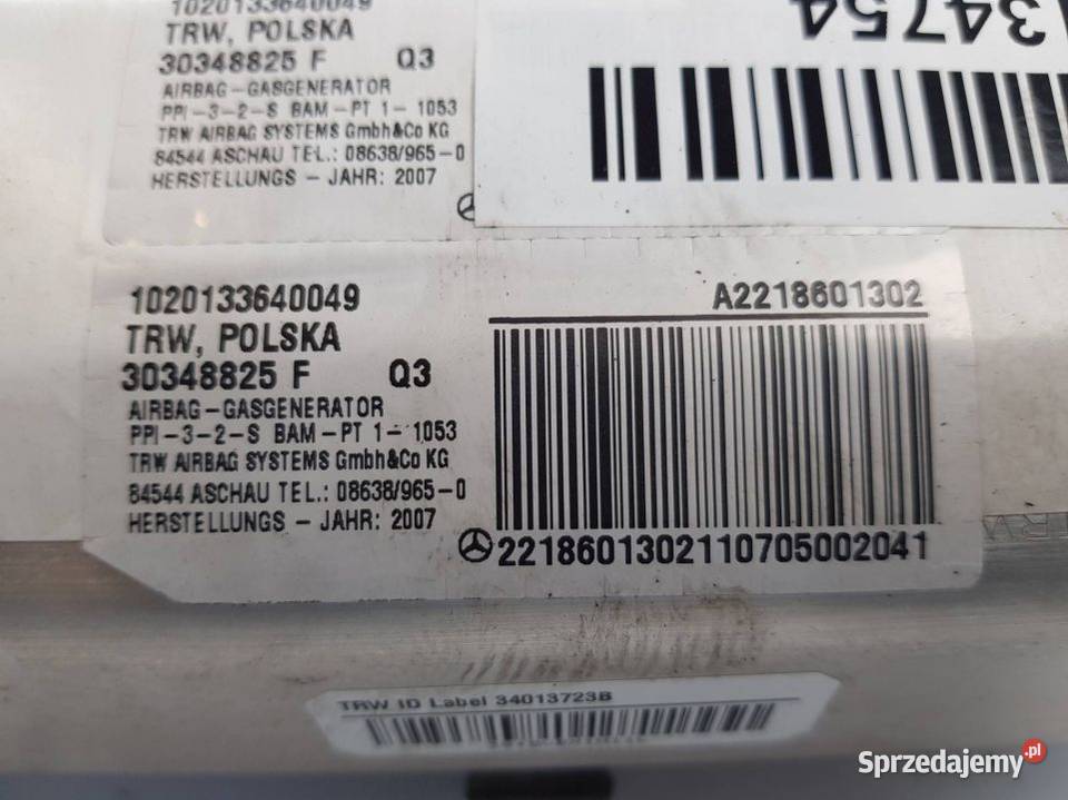 PODUSZKA AIRBAG A2218601302 MERCEDES S320 W221 osobowe kujawsko-pomorskie Lipno sprzedam