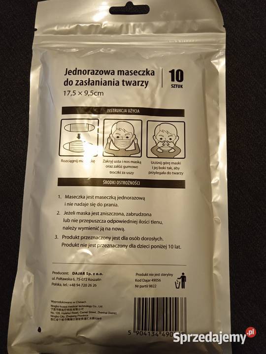 Jednorazowa maseczka do zasłaniania twarzy 10 Poznań