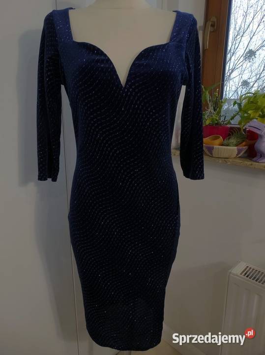 Sukienka Aksamitna Gorsetowy Dekolt Wieczorowa niebieski Łomża sprzedam