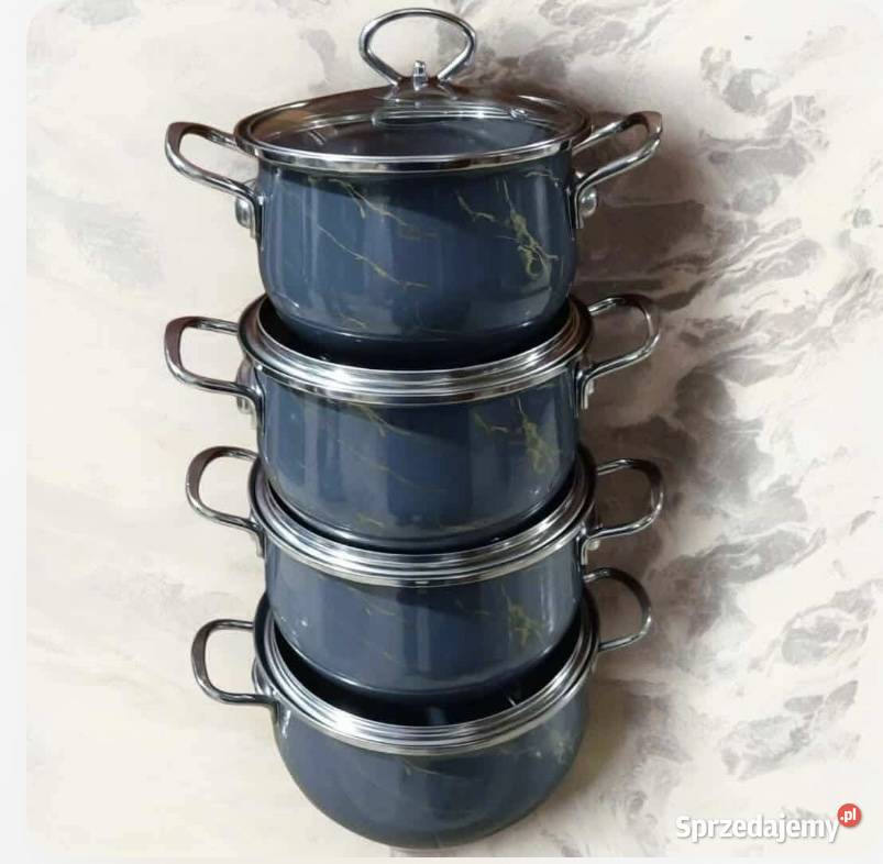 229 Garnki emaliowane szare 4 sztuki Edenberg Garnki i szybkowary