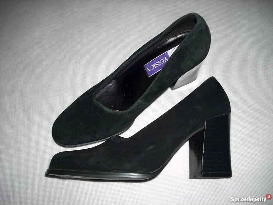 CA skóra zamsz NOWE 37 czółenka słupek czarny Nowy Sącz