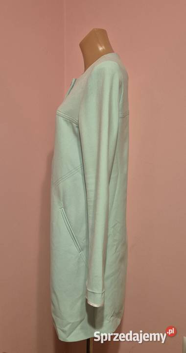 Długi żakiet dzianinowy płaszcz trencz narzutka Brzesko