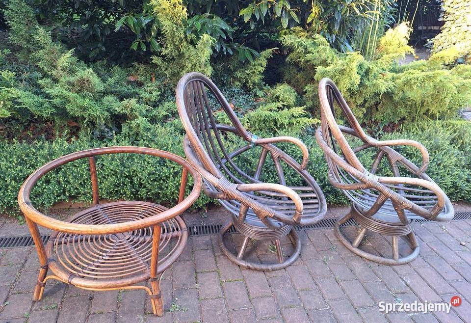 Dwa fotele obrotowe rattan plus stolik rattanowy 76cm Gdynia
