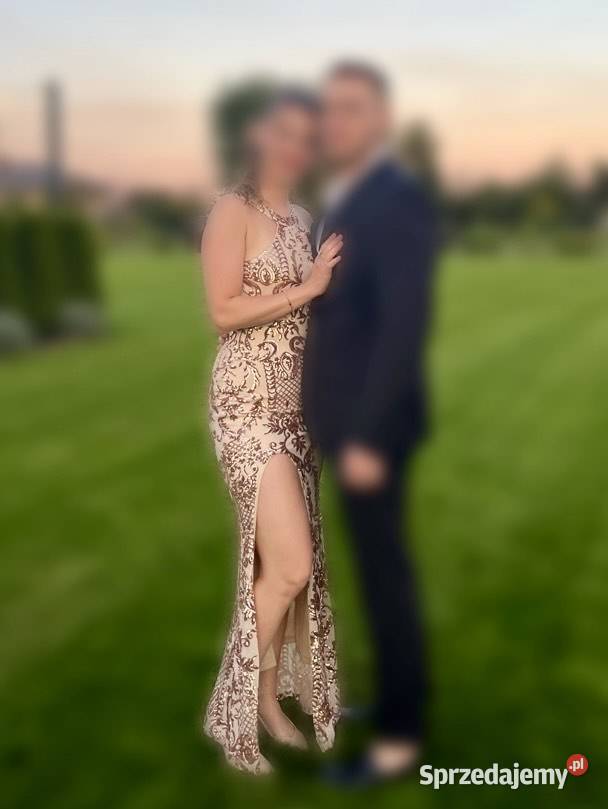 Elegancka długa suknia wieczorowa M żółty/złoty