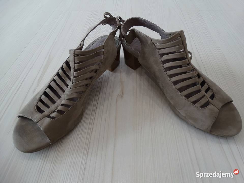 Buty Sandały Skórzane Skóra Naturalna Beżowe Łomża
